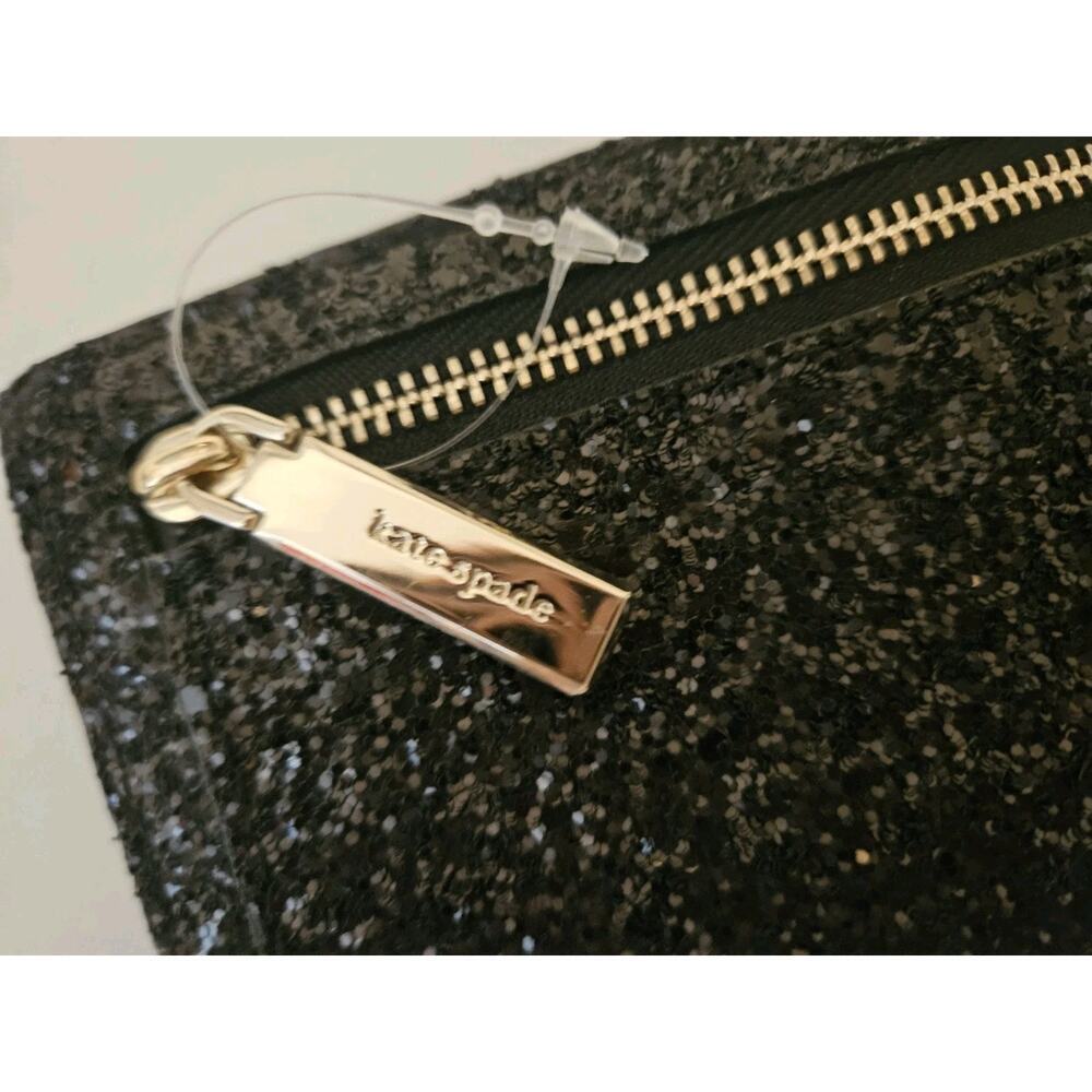 NWOT Kate Spade Odette Glitter Large Slim Bifold Black 7x4 - Picture 7 of 10